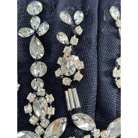 Ieena Mac Duggal Beaded Cuff Drop Shoulder Faux Wrap Gown Sz 14 Midnight NWT - Picture 11 of 16